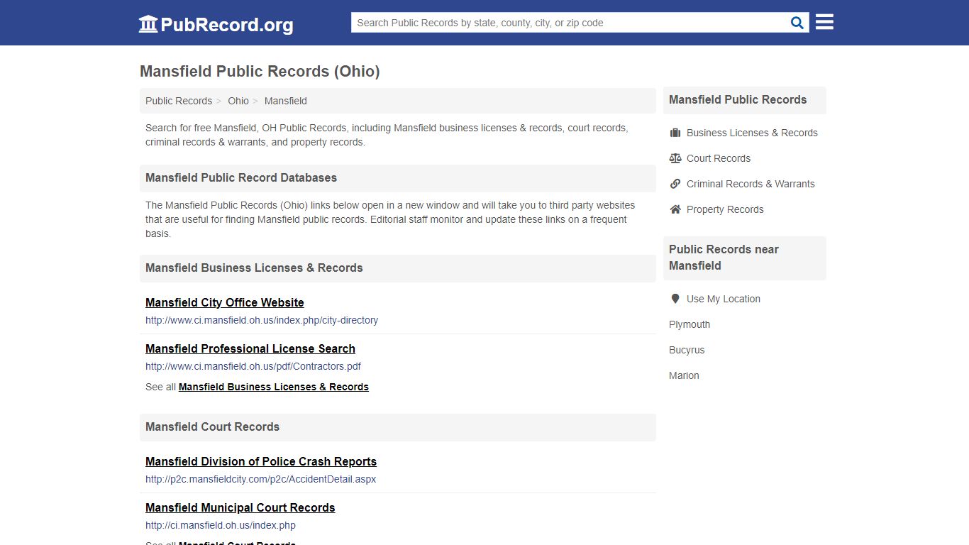 Free Mansfield Public Records (Ohio Public Records)