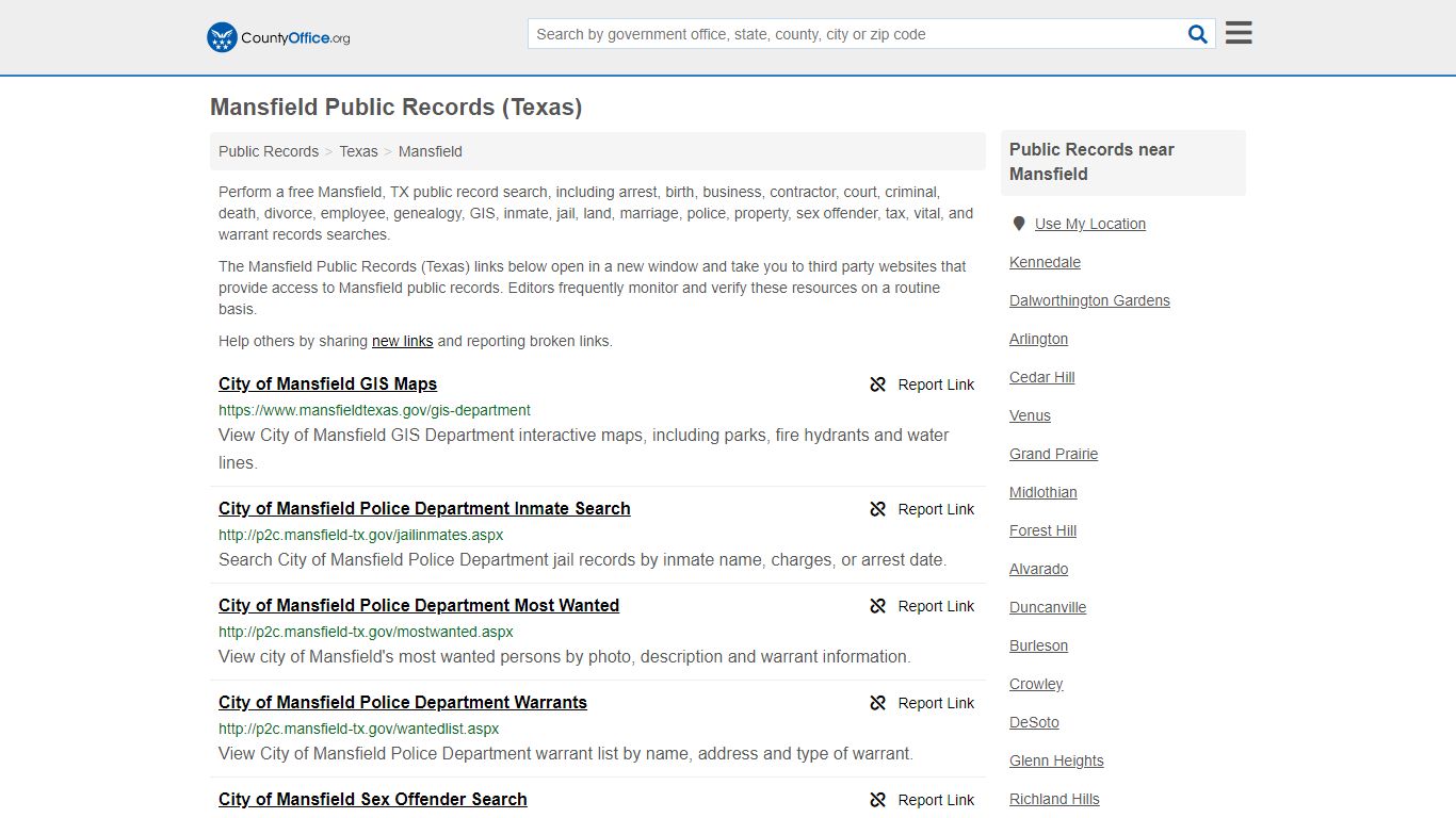 Public Records - Mansfield, TX (Business, Criminal, GIS ...