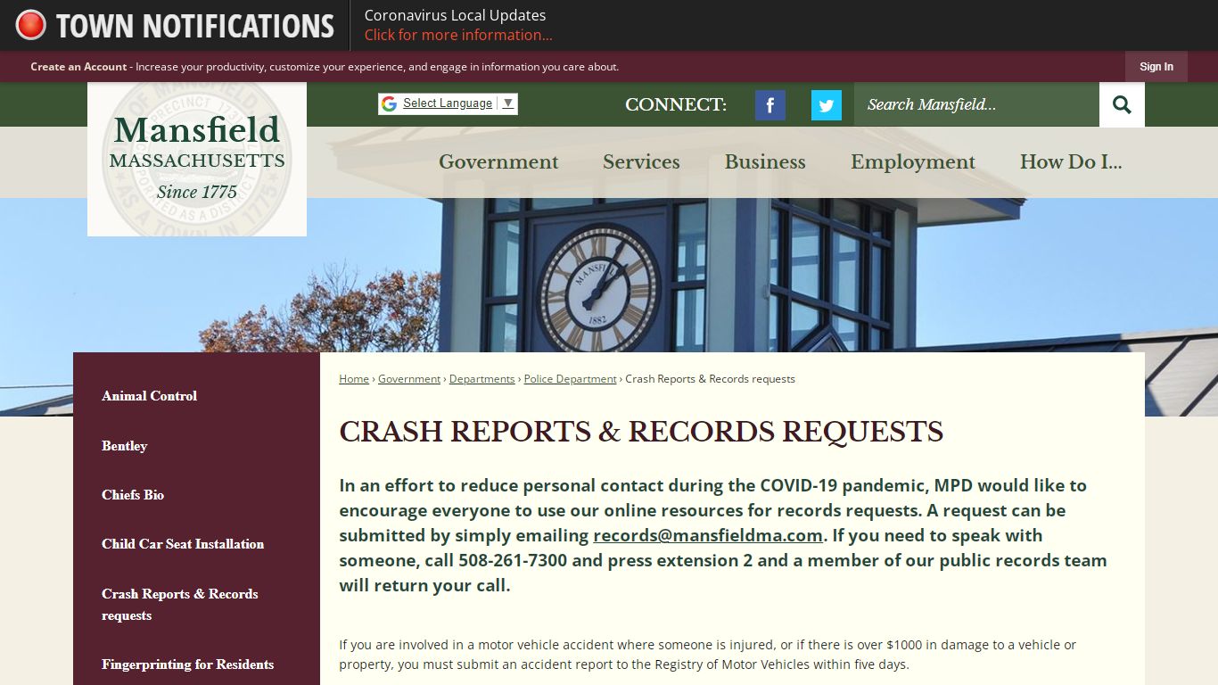 Crash Reports & Records requests | Mansfield, MA